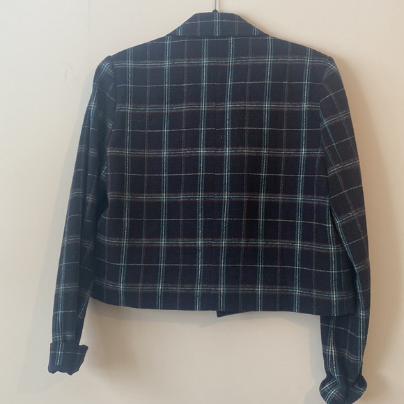 Navy Plaid Tweed Cropped Blazer - Picture 4 of 4